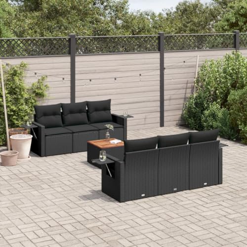 WDGJJFECNMUEHI 7-TLG. Garten-Sofagarnitur Schwarz PE-Rattan mit Kissen, Outdoor Sofa Set für Terrasse Garten, Wetterfestes Polyrattan mit Beistelltisch, Modulares Design, Bequeme Lounge Möbel von WDGJJFECNMUEHI