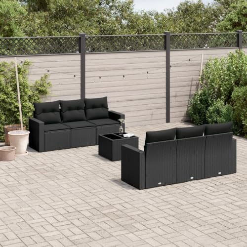 WDGJJFECNMUEHI 7-TLG. Garten-Sofagarnitur Schwarz PE-Rattan mit Kissen, Outdoor Sofa Set mit Glas Tisch, Wetterfestes Gartenmöbel Set für Terrasse Balkon, Modulares Design, Stauraum, UV-beständig WDGJJFECNMUEHI 7-TLG. Garten-Sofagarnitur Schwarz PE-Rattan mit Kissen, Outdoor Sofa Set mit Glas Tisch, Wetterfestes Gartenmöbel Set für Terrasse Balkon, Modulares Design, Stauraum, UV-beständig von WDGJJFECNMUEHI