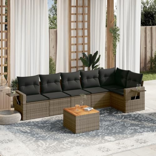 WDGJJFECNMUEHI 7-TLG. Garten-Sofagarnitur mit Kissen Grau Poly Rattan Outdoor Lounge Set, PE Rattan Sofa Set mit Beistelltisch und waschbaren Bezügen, UV-beständig für Terrasse Garten Balkon WDGJJFECNMUEHI 7-TLG. Garten-Sofagarnitur mit Kissen Grau Poly Rattan Outdoor Lounge Set, PE Rattan Sofa Set mit Beistelltisch und waschbaren Bezügen, UV-beständig für Terrasse Garten Balkon von WDGJJFECNMUEHI
