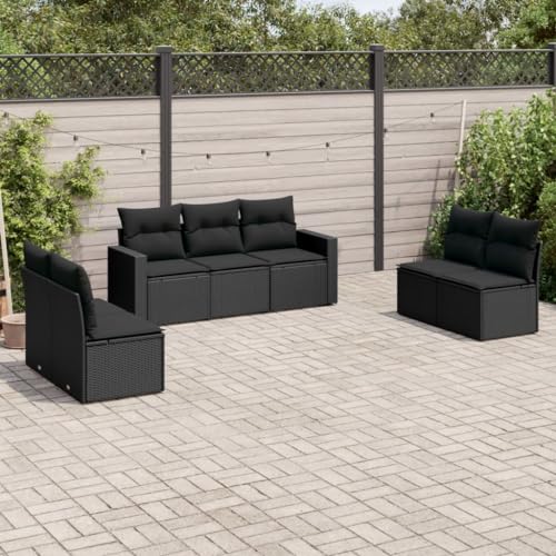 WDGJJFECNMUEHI 7-TLG. Garten-Sofagarnitur mit Kissen Schwarz PE-Rattan, Outdoor Sofa Set mit Stauraum, wasserfesten Kissen und modularem Design für Terrasse Garten Balkon von WDGJJFECNMUEHI