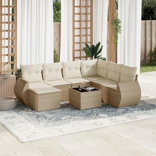 WDGJJFECNMUEHI 8-Piece Garden Sofa Set with Cushions Beige PE Rattan Outdoor Furniture for Patio Terrace, Modular Lounge Set with Glass Table Weather-Resistant UV-Protected Comfortable Seating WDGJJFECNMUEHI 8-Piece Garden Sofa Set with Cushions Beige PE Rattan Outdoor Furniture for Patio Terrace, Modular Lounge Set with Glass Table Weather-Resistant UV-Protected Comfortable Seating von WDGJJFECNMUEHI