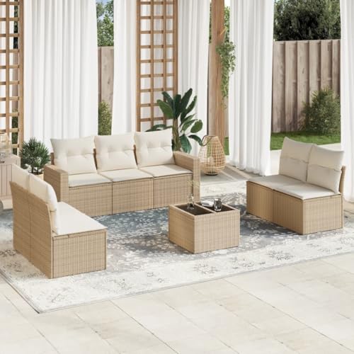 WDGJJFECNMUEHI 8-Piece Garden Sofa Set with Cushions Beige PE Rattan Outdoor Furniture for Patio Terrace, Weather-Resistant Modular Lounge Set with Storage & Glass Table von WDGJJFECNMUEHI