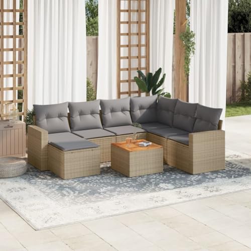WDGJJFECNMUEHI 8-Piece Garden Sofa Set with Cushions Beige PE Rattan Outdoor Furniture for Patio Terrace Backyard, Modular Sectional Seating Group with Coffee Table, Weather-Resistant & UV-Protected von WDGJJFECNMUEHI