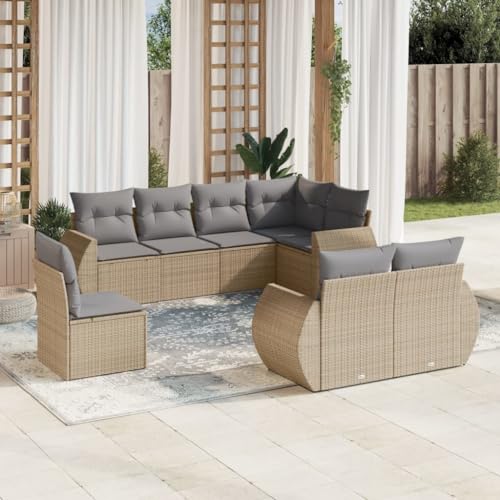 WDGJJFECNMUEHI 8-Piece Garden Sofa Set with Cushions Beige PE Rattan Outdoor Furniture for Patio Terrace Backyard Modular Lounge Set Weather-Resistant Durable Comfortable von WDGJJFECNMUEHI