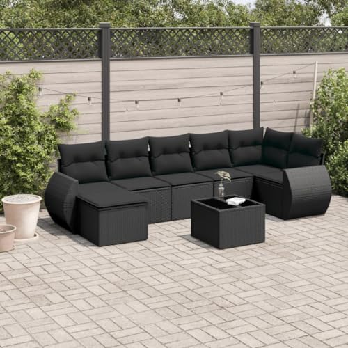 WDGJJFECNMUEHI 8-Piece Garden Sofa Set with Cushions Black PE Rattan Outdoor Furniture for Patio Terrace, Modular Lounge Set with Glass Table Weather-Resistant UV-Protected Comfortable Seating von WDGJJFECNMUEHI