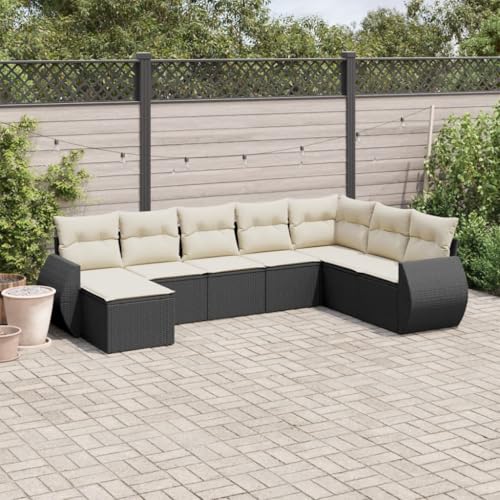 WDGJJFECNMUEHI 8-Piece Garden Sofa Set with Cushions Black PE Rattan Outdoor Furniture for Patio Terrace Backyard Weather-Resistant Modular Sectional Lounge Set von WDGJJFECNMUEHI