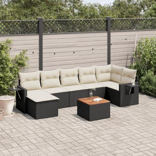 WDGJJFECNMUEHI 8-Piece Garden Sofa Set with Cushions Black PE Rattan Outdoor Furniture for Patio Terrace Backyard Weather-Resistant Modular Sectional Sofa Set with Coffee Table von WDGJJFECNMUEHI