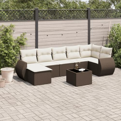 WDGJJFECNMUEHI 8-Piece Garden Sofa Set with Cushions Brown PE Rattan Outdoor Furniture, Modular Patio Conversation with Glass Table, Weather-Resistant Lounge Set for Terrace, Backyard, Balcony von WDGJJFECNMUEHI