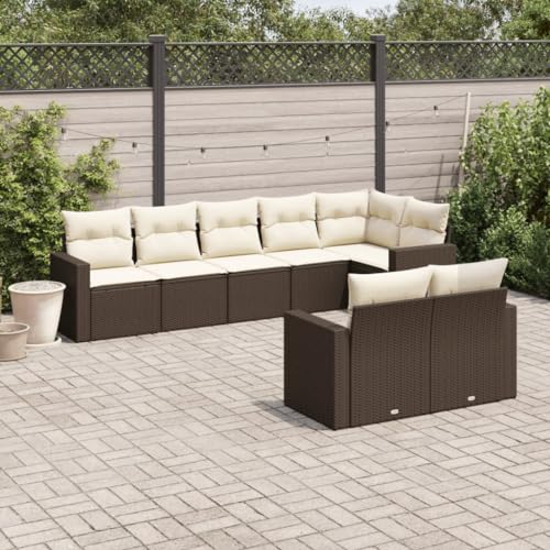 WDGJJFECNMUEHI 8-Piece Garden Sofa Set with Cushions Brown PE Rattan Outdoor Furniture for Patio Terrace, Modular Design, Waterproof Storage Bag, UV-Resistant & Durable Poly Rattan Lounge Set von WDGJJFECNMUEHI