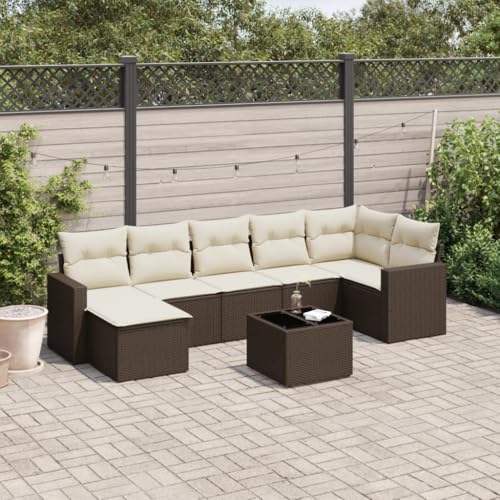 WDGJJFECNMUEHI 8-Piece Garden Sofa Set with Cushions Brown PE Rattan Outdoor Furniture for Patio Terrace, Modular Waterproof Storage Sectional Sofa with Glass Table, UV Resistant Durable Lounge Set von WDGJJFECNMUEHI