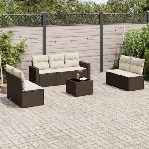 WDGJJFECNMUEHI 8-Piece Garden Sofa Set with Cushions Brown PE Rattan Outdoor Furniture for Patio Terrace Backyard, Weather-Resistant Modular Design Includes Table and Storage Space von WDGJJFECNMUEHI