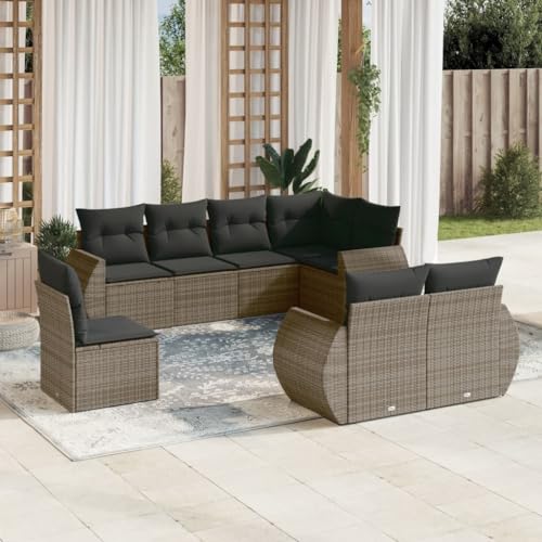 WDGJJFECNMUEHI 8-Piece Garden Sofa Set with Cushions Gray PE Rattan Outdoor Furniture Modular Patio Lounge Set for Terrace Backyard Poolside Weather-Resistant Durable Comfortable von WDGJJFECNMUEHI