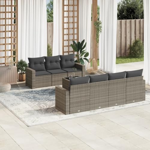 WDGJJFECNMUEHI 8-Piece Garden Sofa Set with Cushions Gray PE Rattan Outdoor Furniture for Patio Terrace, Weather-Resistant Modular Sectional Sofa Set with Storage & Glass Table von WDGJJFECNMUEHI