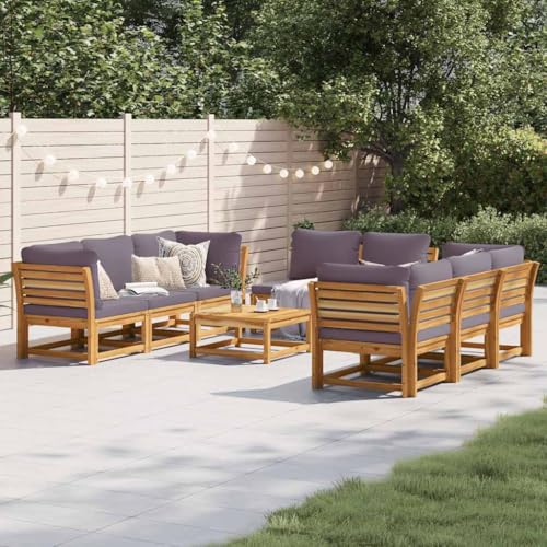WDGJJFECNMUEHI 9-Piece Garden Lounge Set with Cushions Solid Wood Acacia Outdoor Furniture Patio Sofa Set Modular Design Waterproof Cushions for Terrace Backyard Relaxation von WDGJJFECNMUEHI