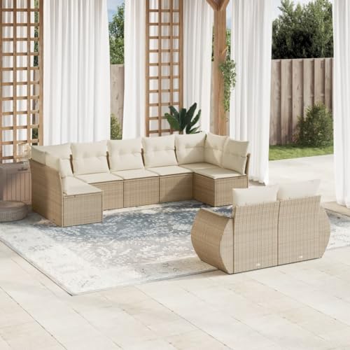 WDGJJFECNMUEHI 9-Piece Garden Sofa Set with Cushions Beige PE Rattan Outdoor Furniture Modular Patio Lounge Set for Terrace Backyard Durable Weather-Resistant von WDGJJFECNMUEHI