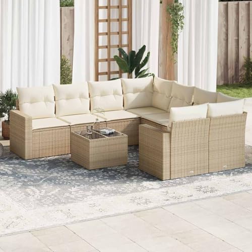 WDGJJFECNMUEHI 9-Piece Garden Sofa Set with Cushions Beige PE Rattan Outdoor Furniture for Patio Terrace, Modular Design with Storage Space & Glass Table, Weather-Resistant Poly Rattan Lounge Set WDGJJFECNMUEHI 9-Piece Garden Sofa Set with Cushions Beige PE Rattan Outdoor Furniture for Patio Terrace, Modular Design with Storage Space & Glass Table, Weather-Resistant Poly Rattan Lounge Set von WDGJJFECNMUEHI