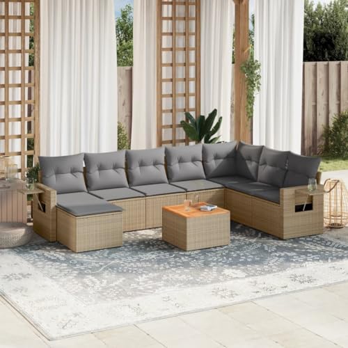 WDGJJFECNMUEHI 9-Piece Garden Sofa Set with Cushions Beige PE Rattan Outdoor Furniture for Patio Terrace, Modular Lounge Set with Side Table Weather-Resistant & Washable Covers von WDGJJFECNMUEHI