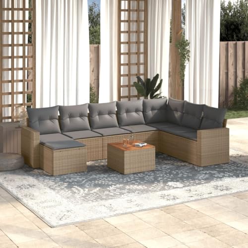 WDGJJFECNMUEHI 9-Piece Garden Sofa Set with Cushions Beige PE Rattan Outdoor Furniture for Patio Terrace, Modular Sectional Seating Group with Coffee Table, Weather-Resistant & Washable Covers von WDGJJFECNMUEHI