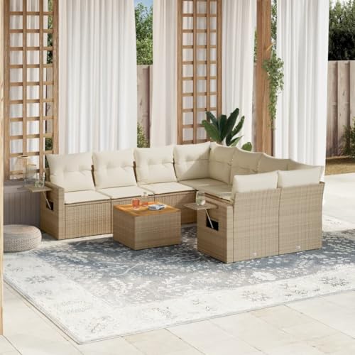 WDGJJFECNMUEHI 9-Piece Garden Sofa Set with Cushions Beige PE Rattan Outdoor Furniture for Patio Terrace, Modular Sectional Sofa with Side Table, UV-Resistant Weatherproof Lounge Set, Easy to Clean von WDGJJFECNMUEHI