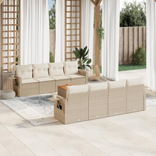 WDGJJFECNMUEHI 9-Piece Garden Sofa Set with Cushions Beige PE Rattan Outdoor Furniture for Patio Terrace, Weather-Resistant Modular Sectional Sofa Group with Side Table and Washable Covers WDGJJFECNMUEHI 9-Piece Garden Sofa Set with Cushions Beige PE Rattan Outdoor Furniture for Patio Terrace, Weather-Resistant Modular Sectional Sofa Group with Side Table and Washable Covers von WDGJJFECNMUEHI