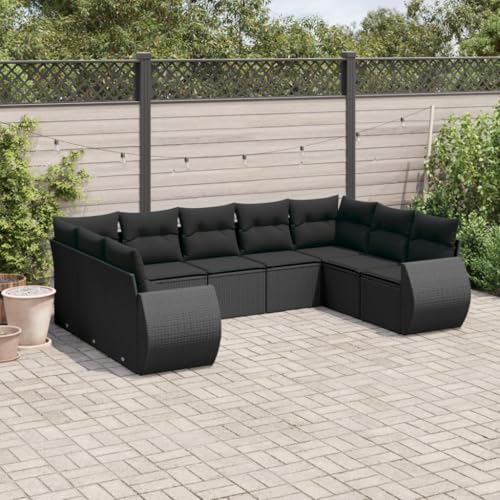 WDGJJFECNMUEHI 9-Piece Garden Sofa Set with Cushions Black PE Rattan Outdoor Furniture for Patio Terrace, Weather-Resistant Modular Lounge Set, Washable Covers, Comfortable Seating von WDGJJFECNMUEHI