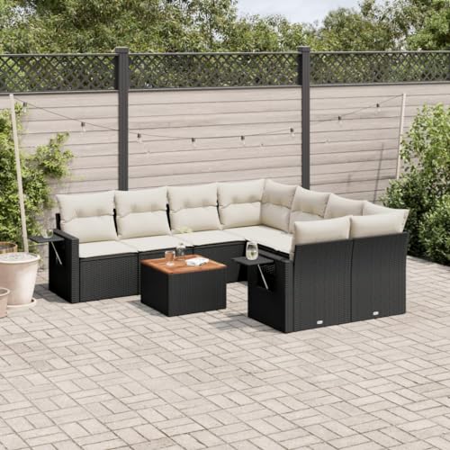 WDGJJFECNMUEHI 9-Piece Garden Sofa Set with Cushions Black PE Rattan Outdoor Furniture for Patio Terrace Backyard Weather-Resistant Modular Design Includes Coffee Table von WDGJJFECNMUEHI