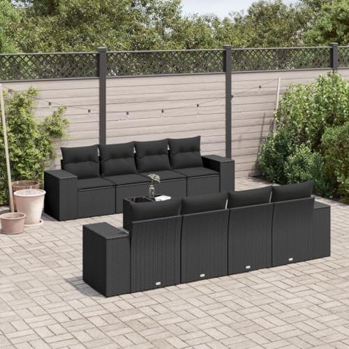 WDGJJFECNMUEHI 9-Piece Garden Sofa Set with Cushions Black Poly Rattan Outdoor Furniture for Patio Terrace PE Wicker Lounge Set Weather Resistant Modular Design Glass Table von WDGJJFECNMUEHI