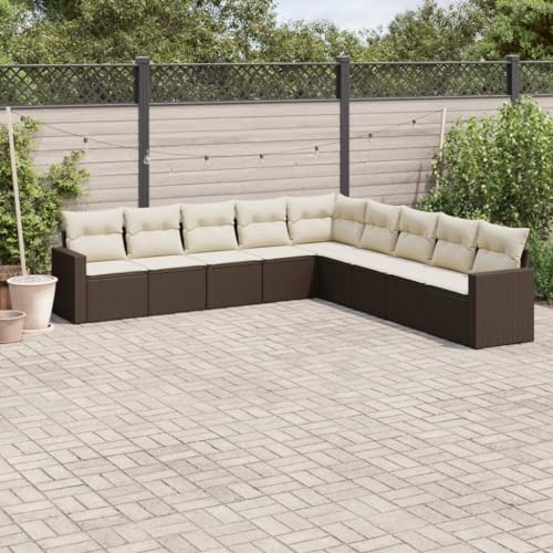 WDGJJFECNMUEHI 9-Piece Garden Sofa Set with Cushions Brown PE Rattan Outdoor Furniture Modular Patio Conversation Set for Terrace Backyard Balcony Weather-Resistant Easy to Clean Includes Storage Bag von WDGJJFECNMUEHI
