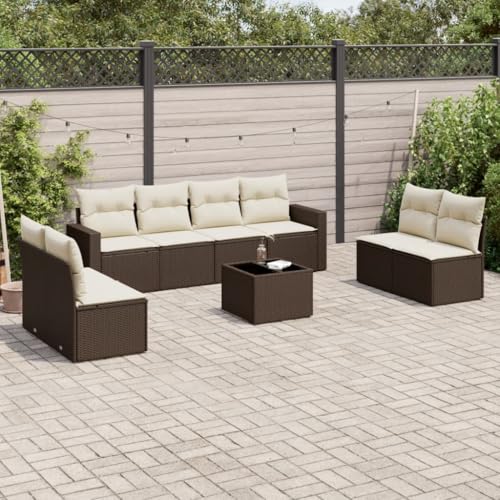 WDGJJFECNMUEHI 9-Piece Garden Sofa Set with Cushions Brown PE Rattan Outdoor Furniture for Patio Terrace Backyard, Weather-Resistant Modular Sectional Sofa Set with Glass Table & Storage Space WDGJJFECNMUEHI 9-Piece Garden Sofa Set with Cushions Brown PE Rattan Outdoor Furniture for Patio Terrace Backyard, Weather-Resistant Modular Sectional Sofa Set with Glass Table & Storage Space von WDGJJFECNMUEHI