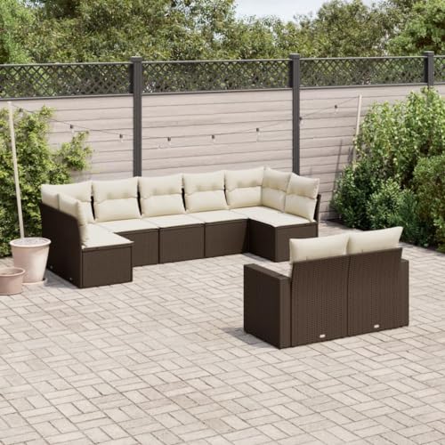 WDGJJFECNMUEHI 9-Piece Garden Sofa Set with Cushions Brown PE Rattan Outdoor Furniture for Patio Terrace Backyard Modular Waterproof Storage Comfortable Seating von WDGJJFECNMUEHI