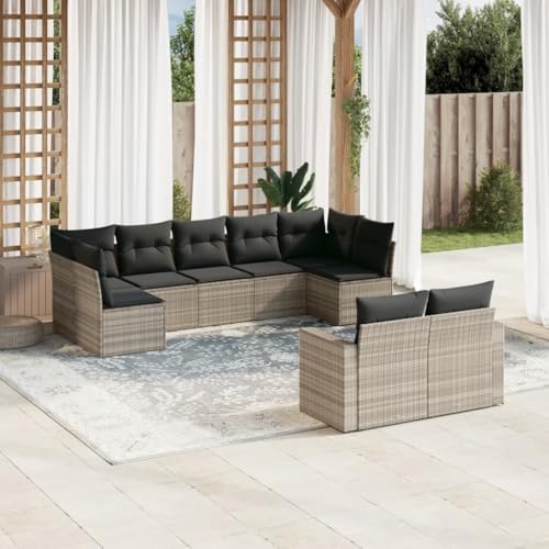 WDGJJFECNMUEHI 9-Piece Garden Sofa Set with Cushions Light Gray PE Rattan Outdoor Furniture for Patio Terrace Waterproof Storage Bag Modular Design Weather Resistant von WDGJJFECNMUEHI
