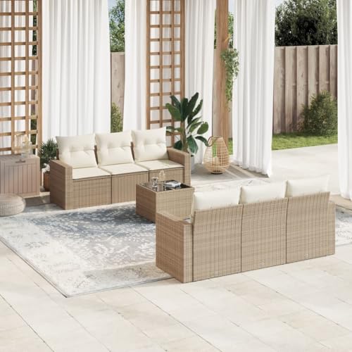 WDGJJFECNMUEHI 9-TLG. Garten-Essgruppe mit Kissen Beige Poly Rattangartenmöbel Set Lounge gartenmöbel Set Garten Lounge gartenmöbelsetGeeignet für Gartenterrassen von WDGJJFECNMUEHI