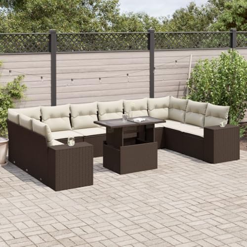 WDGJJFECNMUEHI 9-TLG. Garten-Essgruppe mit Kissen Beigemischung Poly Rattan Garten Lounge gartenmöbelset gartenmöbel Set Lounge gartenmöbel setGeeignet für Gartenterrassen von WDGJJFECNMUEHI