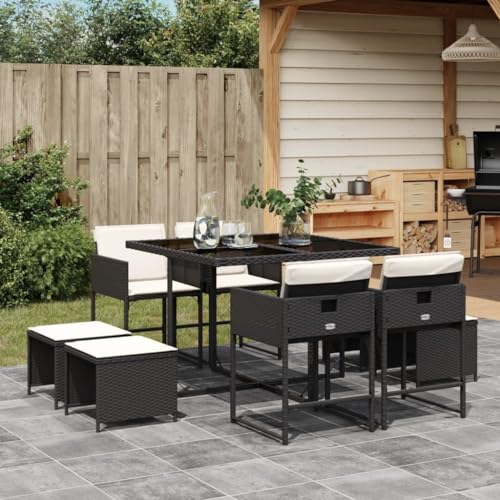 WDGJJFECNMUEHI 9-TLG. Garten-Essgruppe mit Kissen Braun Poly Rattangartenmöbelset gartenmöbel Set Lounge Garten Lounge gartenmöbel setGeeignet für Gartenterrassen von WDGJJFECNMUEHI