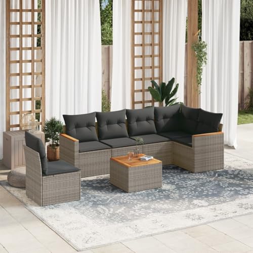 WDGJJFECNMUEHI 9-TLG. Garten-Essgruppe mit Kissen Grau Poly Rattangartenmöbel Set Lounge gartenmöbelset gartenmöbel Set Garten loungeGeeignet für Gartenterrassen von WDGJJFECNMUEHI