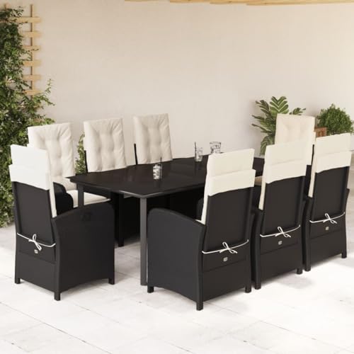 WDGJJFECNMUEHI 9-TLG. Garten-Essgruppe mit Kissen Schwarz Poly Rattangarten Lounge gartenmöbel Set gartenmöbel Set Lounge gartenmöbelsetGeeignet für Gartenterrassen von WDGJJFECNMUEHI