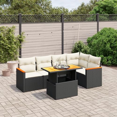 WDGJJFECNMUEHI 9-TLG. Garten-Essgruppe mit Kissen Schwarz Poly Rattangartenmöbel Set Garten Lounge gartenmöbelset gartenmöbel Set loungeGeeignet für Gartenterrassen von WDGJJFECNMUEHI