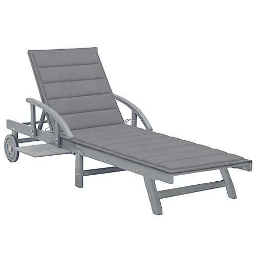 WDGJJFECNMUEHI Adjustable Sun Lounger with Cushion - Solid Acacia Wood Gray Finish Outdoor Relaxation for Garden, Pool Terrace Foldable with Wheels Side Table - 200 x 68 cm WDGJJFECNMUEHI Adjustable Sun Lounger with Cushion - Solid Acacia Wood Gray Finish Outdoor Relaxation for Garden, Pool Terrace Foldable with Wheels Side Table - 200 x 68 cm von WDGJJFECNMUEHI