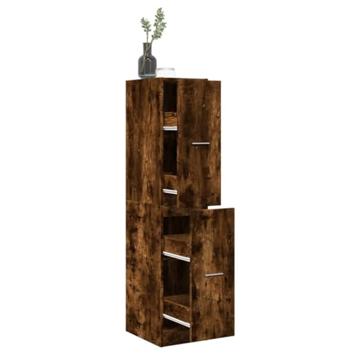 WDGJJFECNMUEHI Apothekerschrank Räuchereiche 30x41x144,5 cm Holzwerkstoff mit 4 Schubladen, Küchenschrank Kommode Beistellschrank für Wohnzimmer Büro, Starker Stauraum Langlebiges Material von WDGJJFECNMUEHI