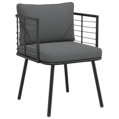 WDGJJFECNMUEHI Balkon Stuhl bequem campingstühle klappbarGartensessel mit Kissen Schwarz Poly RattanGeeignet für Gärten, Terrassen und Balkone von WDGJJFECNMUEHI