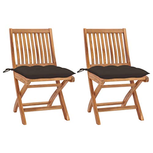 WDGJJFECNMUEHI Balkon Stuhl bequem campingstühle klappbarGartenstühle 2 STK. mit Taupe Kissen Massivholz Teak Geeignet für Gärten, Terrassen und Balkone von WDGJJFECNMUEHI