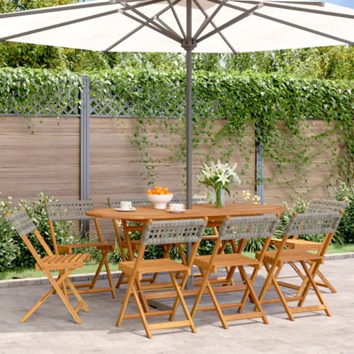 WDGJJFECNMUEHI Balkon Stuhl bequem campingstühle klappbarGartenstühle 8 STK. Klappbar Grau Poly Rattan & MassivholzGeeignet für Gärten, Terrassen und Balkone von WDGJJFECNMUEHI