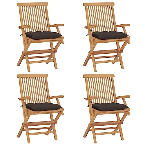 WDGJJFECNMUEHI Balkon Stuhl bequem campingstühle klappbarGartenstühle mit Taupe Kissen 4 STK. Massivholz TeakGeeignet für Gärten, Terrassen und Balkone von WDGJJFECNMUEHI