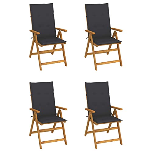 WDGJJFECNMUEHI Balkon Stuhl bequem campingstühle klappbarHochlehner Verstellbar 4 STK. mit Auflagen Massivholz AkazieGeeignet für Gärten, Terrassen und Balkone von WDGJJFECNMUEHI