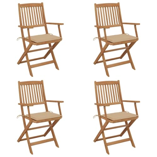 WDGJJFECNMUEHI Balkon Stuhl bequem campingstühle klappbarKlappbare Gartenstühle 4 STK. mit Kissen Massivholz AkazieGeeignet für Gärten, Terrassen und Balkone von WDGJJFECNMUEHI
