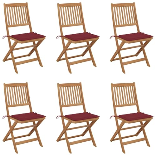 WDGJJFECNMUEHI Balkon Stuhl bequem campingstühle klappbarKlappbare Gartenstühle 6 STK. mit Kissen Massivholz AkazieGeeignet für Gärten, Terrassen und Balkone von WDGJJFECNMUEHI