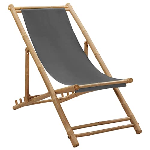 WDGJJFECNMUEHI Balkon Stuhl bequem campingstühle klappbarLiegestuhl Bambus und Canvas DunkelgrauGeeignet für Gärten, Terrassen und Balkone von WDGJJFECNMUEHI