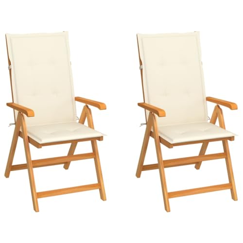 WDGJJFECNMUEHI Balkon Stuhl klappbar gartenstühle holzGartenstühle 2 STK. mit Creme Kissen Massivholz TeakGeeignet für Gärten, Terrassen und Balkone von WDGJJFECNMUEHI