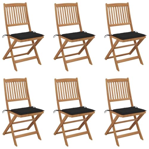 WDGJJFECNMUEHI Balkon Stuhl klappbar gartenstühle holzKlappbare Gartenstühle 6 STK. mit Kissen Massivholz AkazieGeeignet für Gärten, Terrassen und Balkone von WDGJJFECNMUEHI