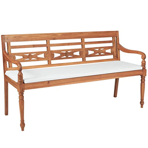 WDGJJFECNMUEHI Batavia 3-Seater Garden Bench with Cushions 150 cm Teak Wood Outdoor Patio Furniture Colonial Style Weatherproof Comfortable Seating for Terrace WDGJJFECNMUEHI Batavia 3-Seater Garden Bench with Cushions 150 cm Teak Wood Outdoor Patio Furniture Colonial Style Weatherproof Comfortable Seating for Terrace von WDGJJFECNMUEHI